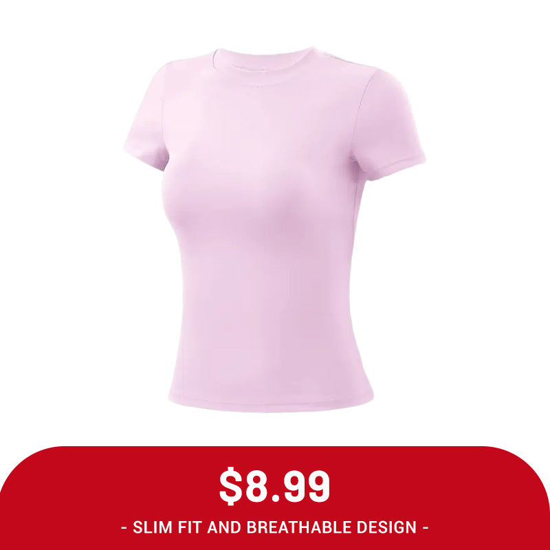 Clearance Sale ❤️TimeOFF 5Pcs Solid Sports Tee Set Round Neck Stretch Slim Women Gym Workout Tops