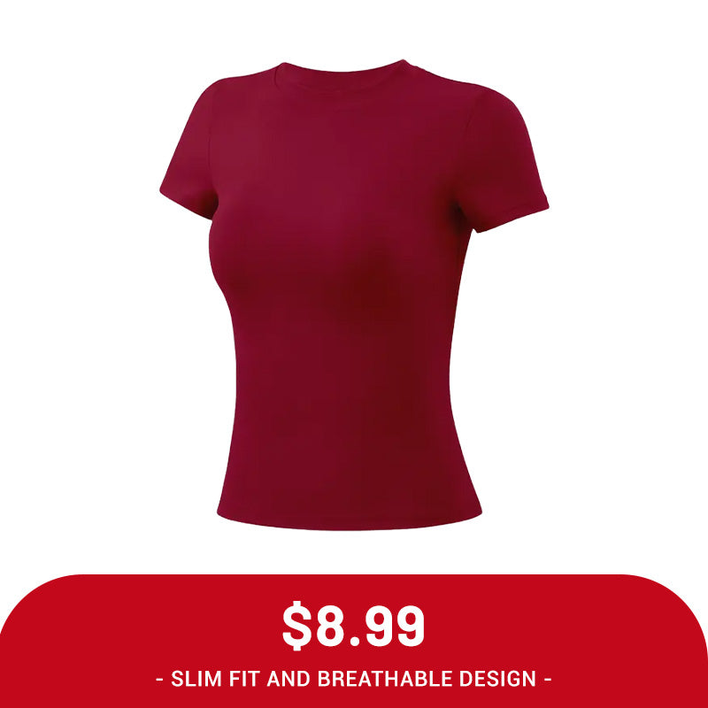 Clearance Sale ❤️TimeOFF 5Pcs Solid Sports Tee Set Round Neck Stretch Slim Women Gym Workout Tops