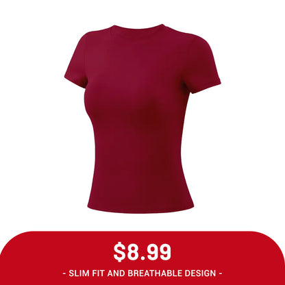 Clearance Sale ❤️TimeOFF 5Pcs Solid Sports Tee Set Round Neck Stretch Slim Women Gym Workout Tops