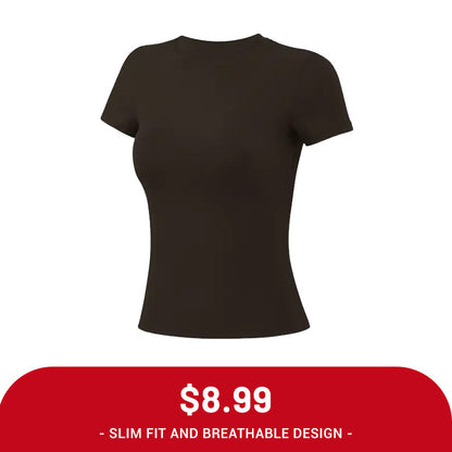 Clearance Sale ❤️TimeOFF 5Pcs Solid Sports Tee Set Round Neck Stretch Slim Women Gym Workout Tops