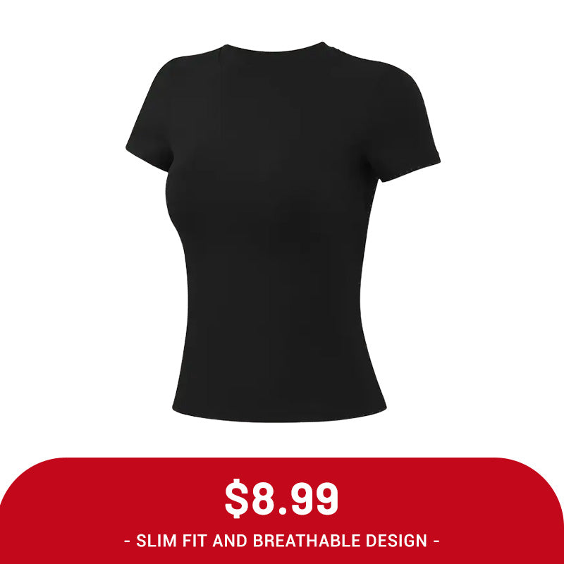 Clearance Sale ❤️TimeOFF 5Pcs Solid Sports Tee Set Round Neck Stretch Slim Women Gym Workout Tops