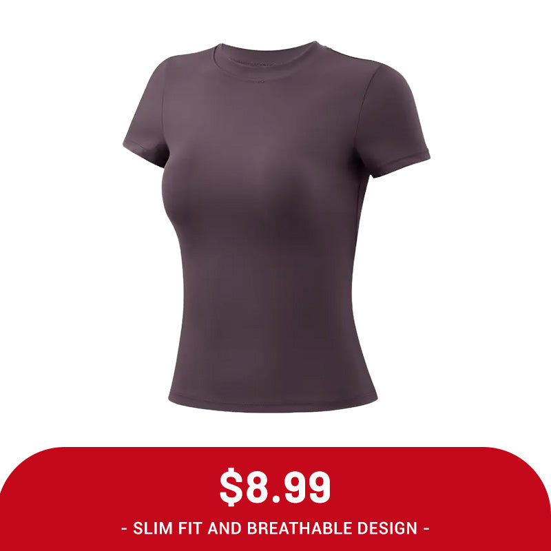 Clearance Sale ❤️TimeOFF 5Pcs Solid Sports Tee Set Round Neck Stretch Slim Women Gym Workout Tops