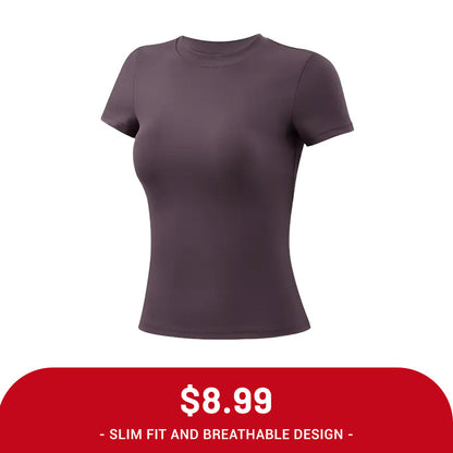 Clearance Sale ❤️TimeOFF 5Pcs Solid Sports Tee Set Round Neck Stretch Slim Women Gym Workout Tops