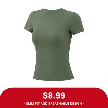 Clearance Sale ❤️TimeOFF 5Pcs Solid Sports Tee Set Round Neck Stretch Slim Women Gym Workout Tops