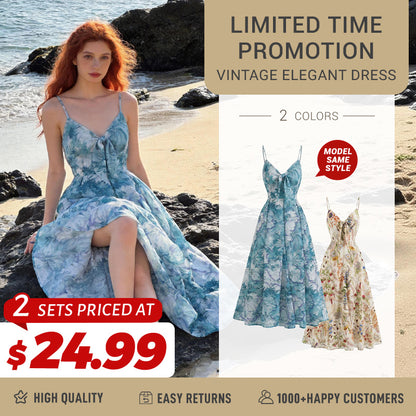Multicolor 1930s Floral V-Neck Bohemian Slip Dress