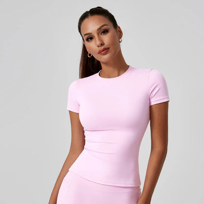 Clearance Sale ❤️TimeOFF 5Pcs Solid Sports Tee Set Round Neck Stretch Slim Women Gym Workout Tops