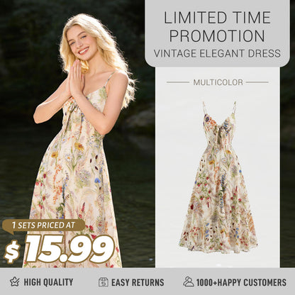 Multicolor 1930s Floral V-Neck Bohemian Slip Dress