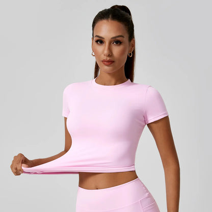 Clearance Sale ❤️TimeOFF 5Pcs Solid Sports Tee Set Round Neck Stretch Slim Women Gym Workout Tops