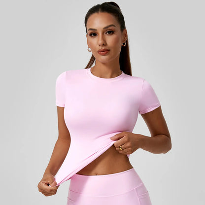 Clearance Sale ❤️TimeOFF 5Pcs Solid Sports Tee Set Round Neck Stretch Slim Women Gym Workout Tops