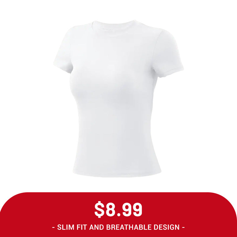 Clearance Sale ❤️TimeOFF 5Pcs Solid Sports Tee Set Round Neck Stretch Slim Women Gym Workout Tops