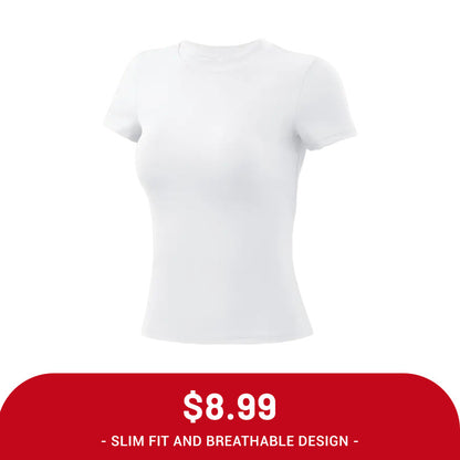 Clearance Sale ❤️TimeOFF 5Pcs Solid Sports Tee Set Round Neck Stretch Slim Women Gym Workout Tops