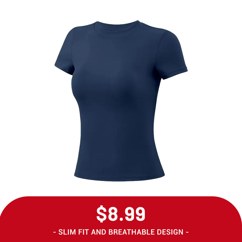 Clearance Sale ❤️TimeOFF 5Pcs Solid Sports Tee Set Round Neck Stretch Slim Women Gym Workout Tops