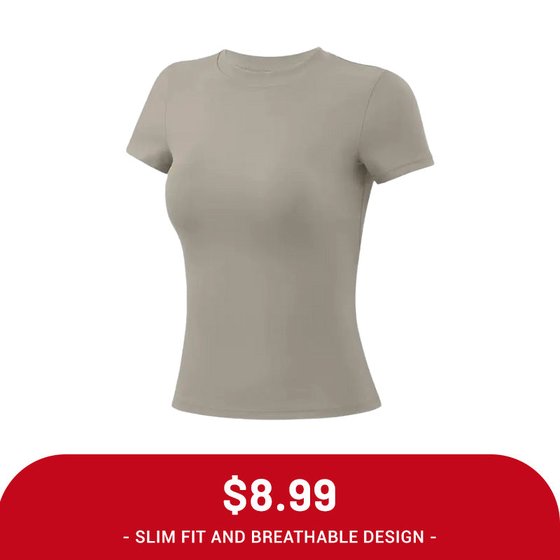 Clearance Sale ❤️TimeOFF 5Pcs Solid Sports Tee Set Round Neck Stretch Slim Women Gym Workout Tops